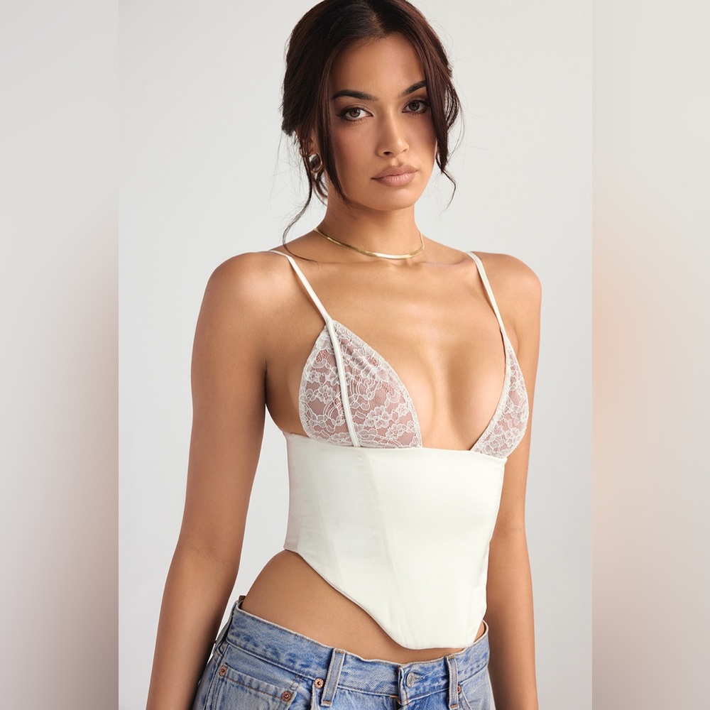 House of CB Emilee Lace Corset Ivory Satin Size Large - Picture 9 of 12